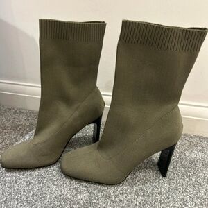 River Island Olive Heeled Knit Boots
